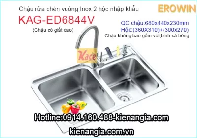 Chậu rửa chén EROWIN nhỏ 2 hộc vuông KAG-ED6844V