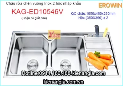 Chậu rửa  EROWIN 2 hộc giắt dao KAG-ED10546V