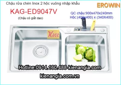 Chậu rửa EROWIN vuông có giắt dao KAG-ED9047V
