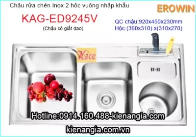 Chậu rửa EROWIN vuông có hộc rác KAG-ED9245A