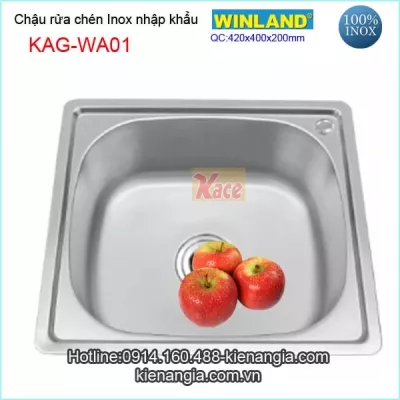 Chậu rửa chén Inox 1 hộc 42x40 cm Winland KAG-WA01