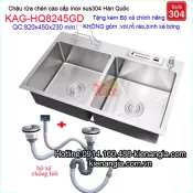 Chậu rửa chén 8245 2 hộc vuông dao,thớt bằng inox304 đúc KAG-HQ8245GD