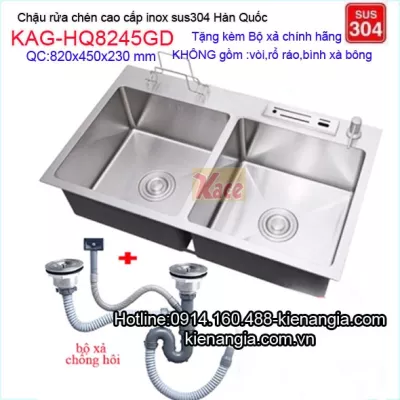 Chậu rửa chén 8245 2 hộc vuông dao,thớt bằng inox304 đúc KAG-HQ8245GD