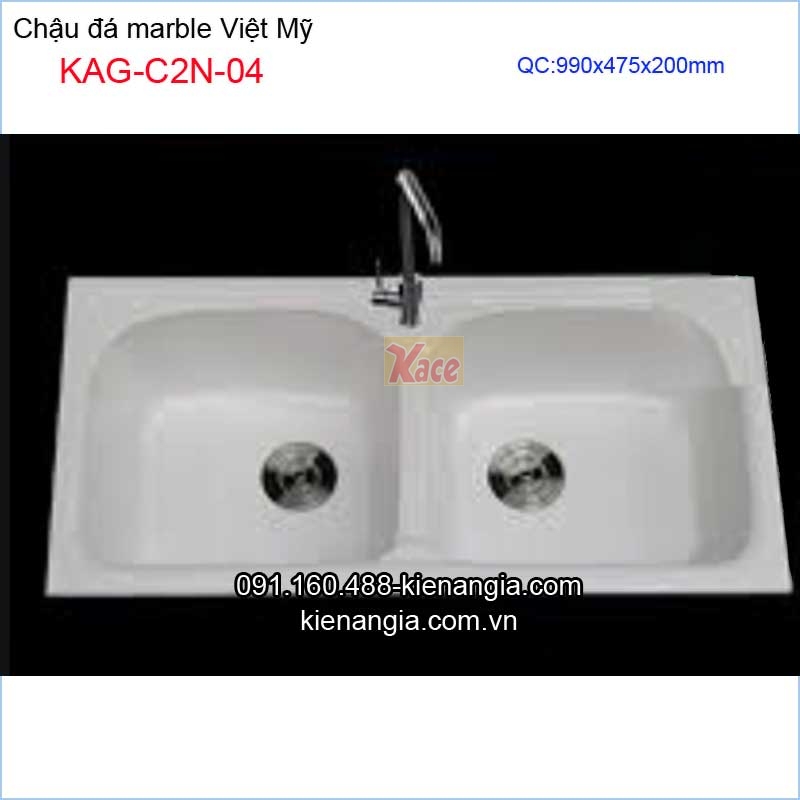 Chậu đá marble 2 hộc 99x 47.5 x 20cm Việt Mỹ KAG-C2N-04