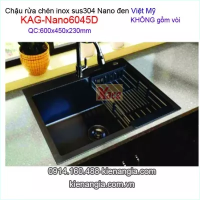 Chậu rửa bát NANO ĐEN inox sus304 1 hộc 60x45 x23cm Việt Mỹ KAG-Nano6045D