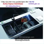 Chậu rửa chén inox sus304 Nano đen 2 hộc 100x45 x23cm  Việt Mỹ KAG-Nano10045GD