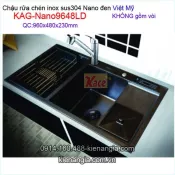 Chậu rửa chén inox sus304 Nano đen 2 hộc 96x48 x23cm  Việt Mỹ KAG-Nano9648LD