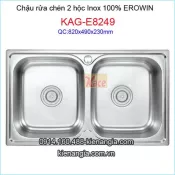 Chậu rửa chén 2 hộc inox 100% EROWIN 8249-KAG-E8249