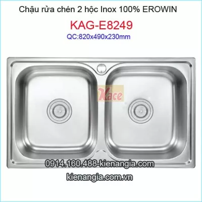 Chậu rửa chén 2 hộc inox 100% EROWIN 8249-KAG-E8249