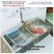Combo chậu 2 hộc vuông đều Handmade-Roca-8245-KAG-ComboCRC15