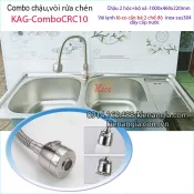 Combo chậu 2 hộc10046 và vòi lò xo inox 304 KAG-ComboCRC10