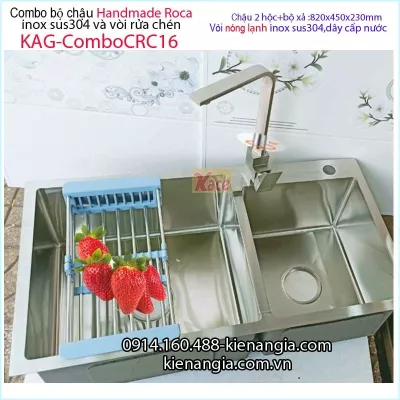 Combo chậu 2 lệch Handmade-Roca-8245 KAG-ComboCRC16