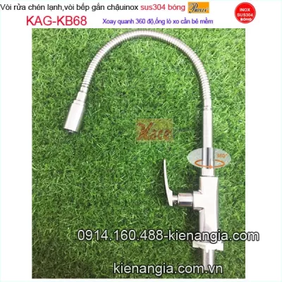 Vòi rửa chén inox bóng sus304 lò xo cần bẻ Proxia KAG-KB68