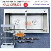 Chậu rửa chén inox sus304 đúc 2 hộc đều 72x43 cm KAG-CRB234