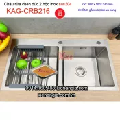 Chậu rửa chén inox sus304 đúc 2 hộc đều 88x50 cm KAG-CRB216