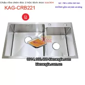 Chậu rửa chén inox sus304 đúc 2 hộc lớn nhỏ 78x43 cm KAG-CRB221