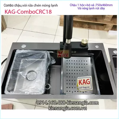 Combo chậu rửa chén 78x46 và vòi rút dây KAG-ComboCRC18