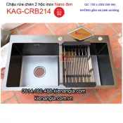Chậu Nano đen 2 hộc đều  72x43 cm inox 304 KAG-CRB214