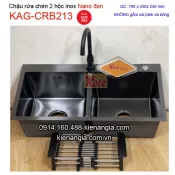 Chậu Nano đen 2 hộc đều 78x43 cm KAG-CRB213