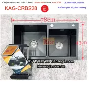 Chậu Nano đen 2 hộc  lớn nhỏ  78x43 cm inox 304 KAG-CRB228-kich-thuoc
