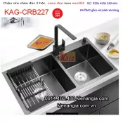 Chậu Nano đen 2 hộc  lớn nhỏ  82x45 cm inox 304 KAG-CRB227