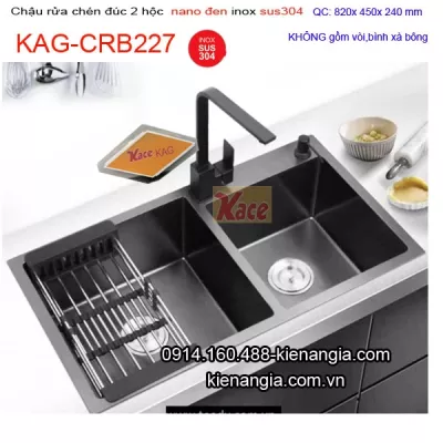 Chậu Nano đen 2 hộc  lớn nhỏ  82x45 cm inox 304 KAG-CRB227