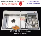 Chậu rửa chén inox sus304 đúc 2 hộc đều 82x45 cm KAG-CRB236