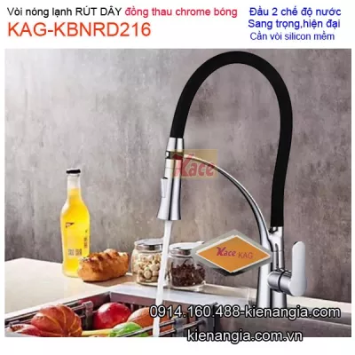 Vòi rửa chén bóng cần mềm silicon RÚT DÂY nóng lạnh KAG-KBNRD216