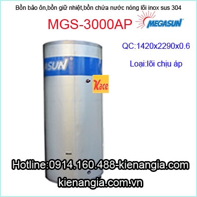 Bồn giữ nhiệt lõi inox 304 chịu áp Megasun MGS-3000AP