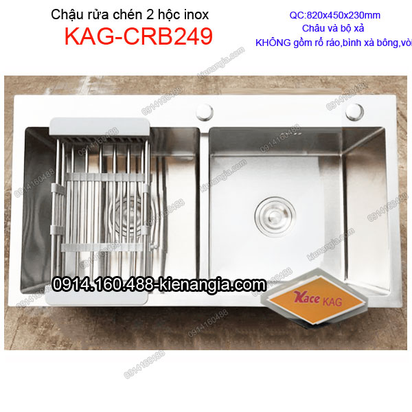 Chậu rửa chén 2 hộc 82x45 cm inox KAG-CRB249
