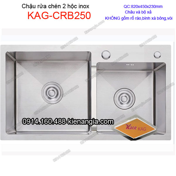 Chậu rửa chén 2 hộc  82x45 cm  inox KAG-CRB250