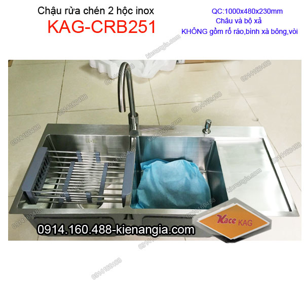 Chậu rửa chén 2 hộc 1 cánh  100x48 cm inox KAG-CRB251