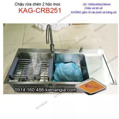 Chậu rửa chén 2 hộc 1 cánh  100x48 cm inox KAG-CRB251