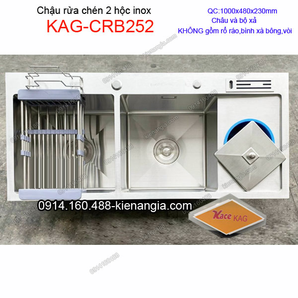Chậu rửa chén 2 hộc 1 cánh 100x48 cm đa năng  inox KAG-CRB252