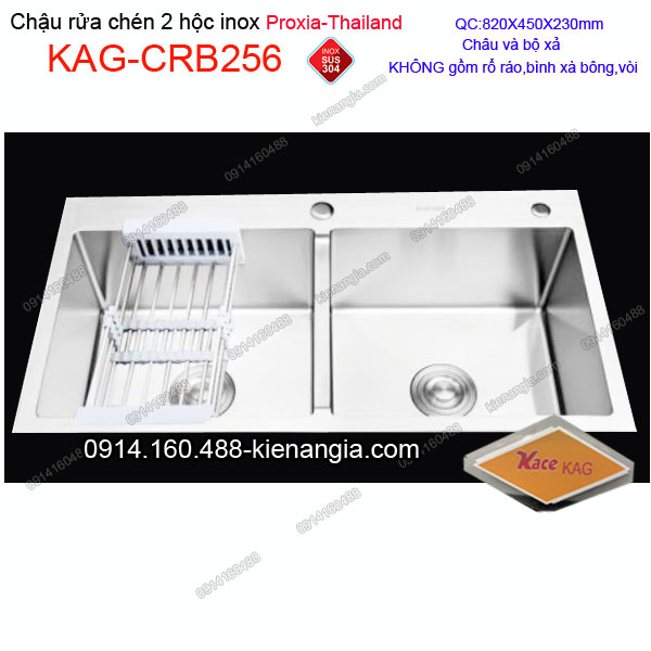 Chậu rửa chén 2 hộc bằng nhau 82x45 cminox 304 Proxia KAG-CRB256