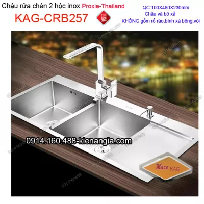 Chậu rửa chén 2 hộc 1 bàn 100x48 cm inox 304 Proxia KAG-CRB257