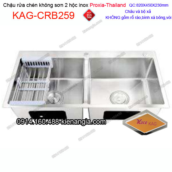 Chậu rửa chén 2 hộc  82x45 cm inox 304 không sơn Proxia KAG-CRB259