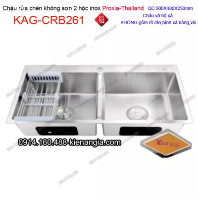 Chậu rửa chén 2 hộc  90x48 cm inox 304 không sơn Proxia KAG-CRB261