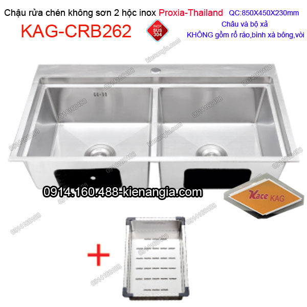 Chậu rửa chén 2 hộc 85x45 cm inox 304 không sơn Proxia KAG-CRB262