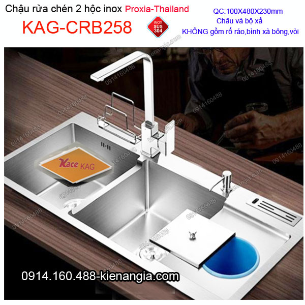 Chậu rửa chén 2 hộc inox 304 100x48cm Proxia KAG-CRB258