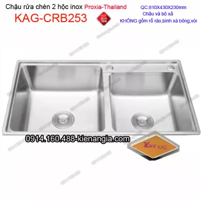 Chậu rửa chén 2 hộc 81x43 cm inox 304 Proxia Thailand KAG-CRB253
