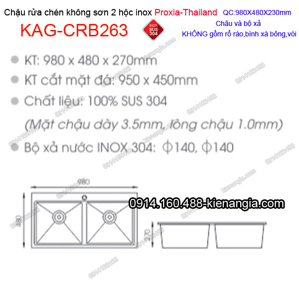 KAG-CRB263-Chau-rua-chen-2-hoc-khong-son-980x480-inox-304-Proxia-KAG-CRB263-thong-so