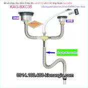 Bộ xả chậu rửa chén ống inox mềm 1 hộc lớn D140,1 hộc nhỏ D110 KAG-BXC35