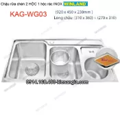 Chậu rửa chén 2 hộc có hộc rác 92x45 cm Winland KAG-WG03