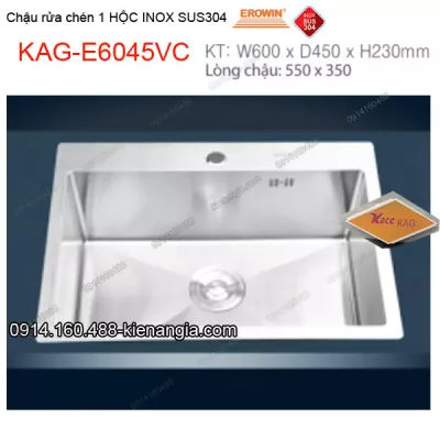 Chậu rửa chén 1 hộc 60x45 cm  inox304 EROWIN KAG-E6045VC