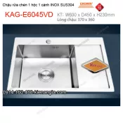 Chậu rửa chén 1 hộc 1 cánh 60X45 cm  inox304 EROWIN KAG-E6045VD