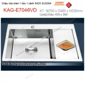 Chậu rửa chén 1 hộc 1 cánh 70x46 cm  inox304 EROWIN KAG-E7046VD