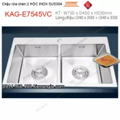 Chậu rửa chén 2 hộc vuông 75x45 cm  inox 304 EROWIN  KAG-E7545VC
