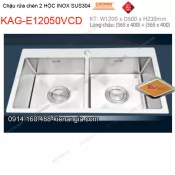 Chậu rửa chén 2 hộc vuông 120x50 cm  inox 304 EROWIN KAG-E12050VCD