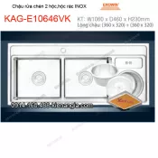 Chậu rửa chén 2 hộc ,hộc rác 100x46 cm  inox  EROWIN KAG-E10646VK